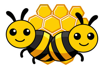 Obraz premium Close up view of the working bees on honey cells on white board
