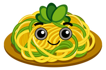 Courgetti Spaghetti Pasta with zucchini green pea and parmesan cheese closeup on white background