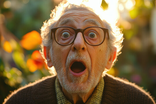Surprised Elderly Man in Daylight 