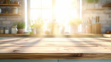 Bright Kitchen Interior with Wooden Countertop