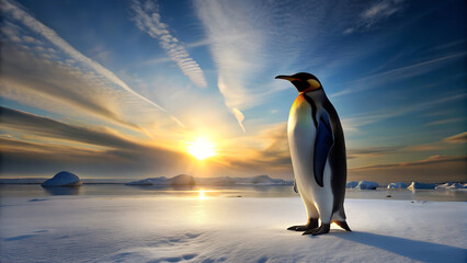 Fototapeta premium penguin at sunset