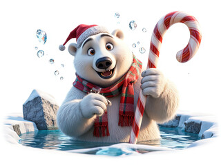 A cheerful Christmas scene featuring a polar bear  - Generated by Generative AI