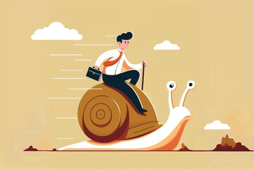 a businessman is not good at riding a slow-moving snail to achieve his goals © Alya Hasna Fatimah