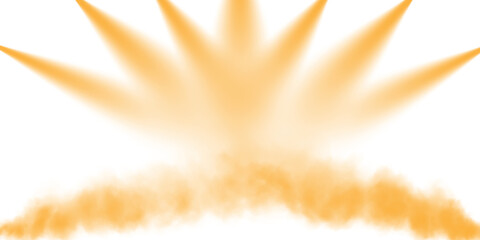 Stage with directional yellow light and light smoke on transparent background, neon light, empty stage and studio room with floating yellow smoke. For product demonstrations. PNG.