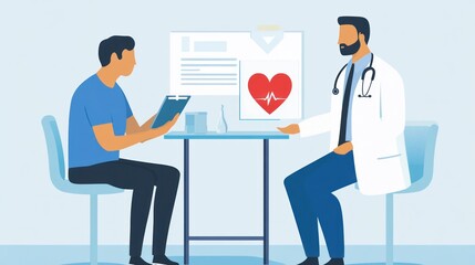 A doctor and patient discussing health information at a consultation.