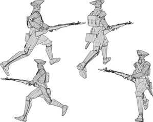 Obraz premium Vector sketch illustration design of soldiers in royal era uniforms running to war with rifles q