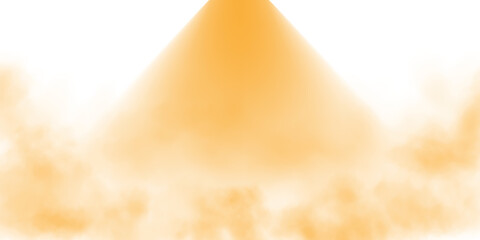 Stage with directional yellow light and light smoke on transparent background, neon light, empty stage and studio room with floating yellow smoke. For product demonstrations. PNG.