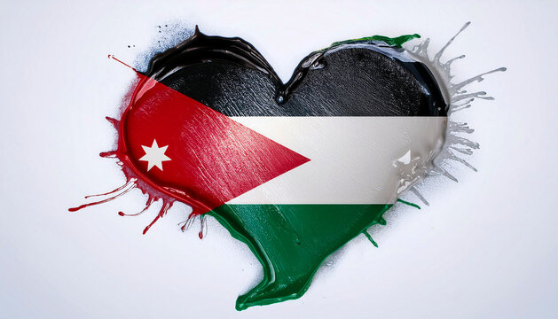 Paint stain in the shape of a heart in the colours of the Jordan flag - Powered by Adobe