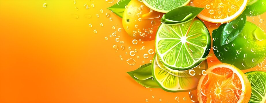 Vibrant banner with lime and orange hues, perfect for a summer promotion with copy space for personalized text or creative content