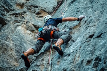 rock climber scaling steep cliff face