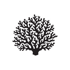 Coral Reef Silhouette Design - Under The Sea Plant Vector illustration in black and white - Marine Habitat Plants Clipart