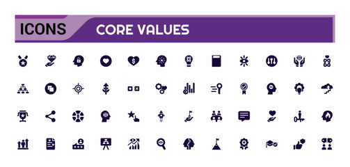 Core values icon set, filled style icons, commitment, filled icon set, glyph for web and ui. Solid icons pack. Vector illustration.