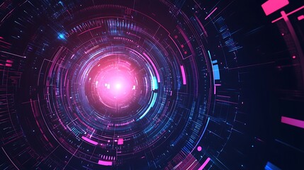 Fototapeta premium Abstract digital tunnel with glowing pink and blue lights.