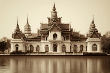 Fototapeta premium Ornate royal palace with intricate architecture reflected in still water
