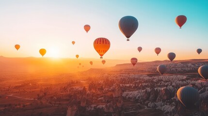 Naklejka premium Hot Air Balloons Over Cappadocia Sunrise
