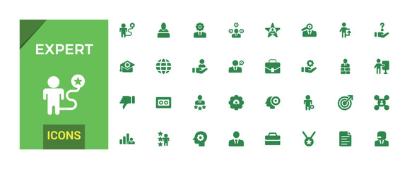Expert icon collection. Competence, expertise, knowledge, skill, glyph set for web and ui. Filled icon pack, Solid icons set. Vector illustration.