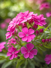 Fototapeta premium Bright Pink Phlox Bloom with a Soft Green Garden Background