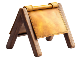 Rustic wooden menu stand with leather surface, ideal for restaurants and cafes. Perfect for displaying daily specials.