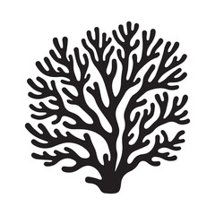 Coral Reef Silhouette Design - Under The Sea Plant Vector illustration in black and white - Marine Habitat Plants Clipart