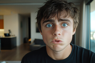 Surprised Young Man Indoors 