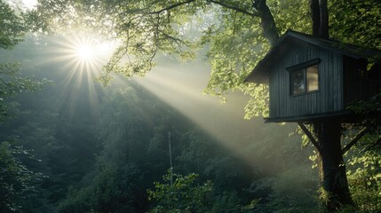 Canopy retreat: tree house, an elevated haven nestled among branches, nature and adventure blend in a cozy, rustic escape, a unique perspective and a peaceful connection to outdoors