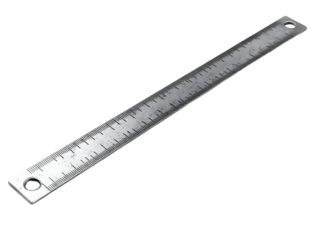 A metal ruler with clear measurements, ideal for precision work, set against a white isolated background.