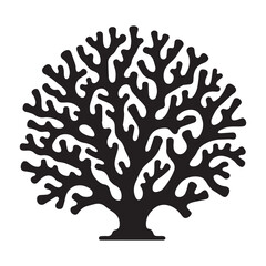 Coral Reef Silhouette Design - Under The Sea Plant Vector illustration in black and white - Marine Habitat Plants Clipart