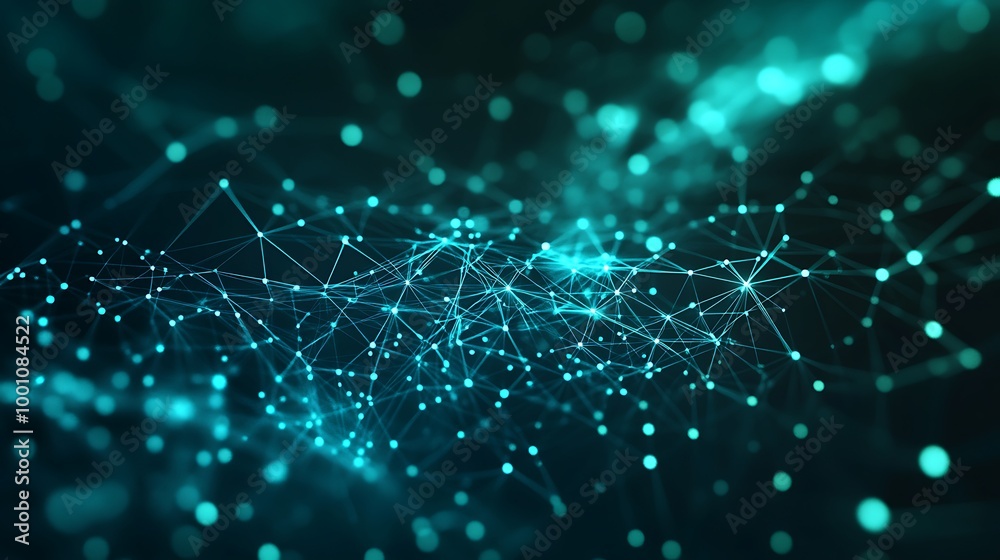 Poster abstract blue digital network connection on black background.