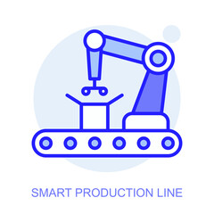 Smart Production Line concept icon. Smart factory. Modern technologies. Industry 4.0. Automated production. Vector linear illustration.