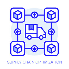 Supply Chain Optimization concept icon. Smart factory. Modern technologies. Industry 4.0. Automated production. Vector linear illustration.