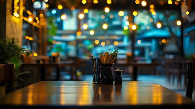Blur Thai style interior restaurantBackground blurred couter coffee bar Resturant cafe cafe blurred background with bokeh : Generative AI