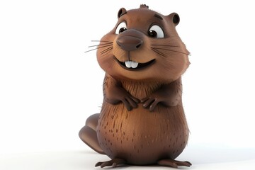 Cute cartoon beaver smiling isolated on white