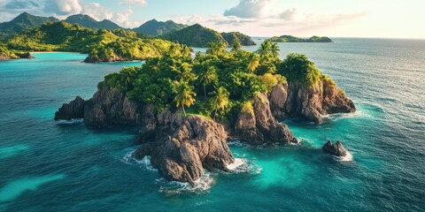 Fototapeta premium Tropical island paradise with lush greenery and turquoise waters