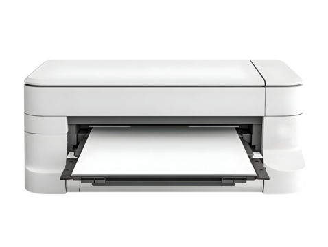 Modern white printer with paper tray open, showcasing sleek design and functionality, ideal for home or office use.