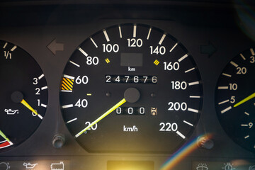 Speedometer in the car on the instrument panel