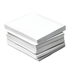 A stack of blank white paper sheets on a white background, ideal for design and creative projects.