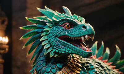 Obraz premium A green dragon with feathery wings and sharp teeth is depicted in this image