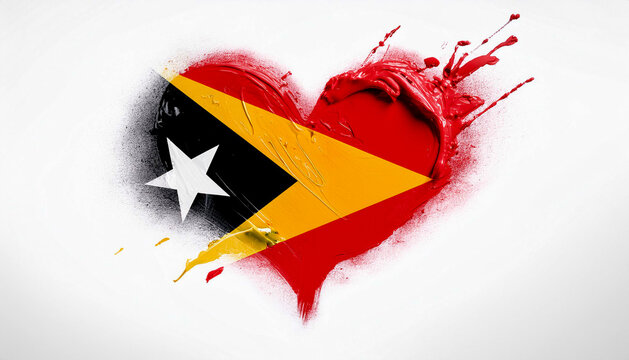 Paint stain in the shape of a heart in the colours of the East Timorese flag
