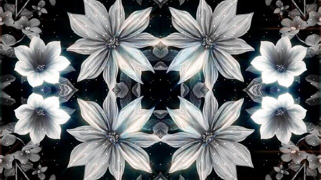 Animated Seamless Tropical black And White Floral, Leaf Background with particles