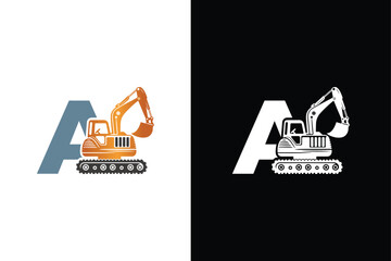 Letter A excavator logo template vector. Heavy equipment logo vector for construction company.