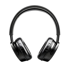 Fototapeta premium Black wireless headphones with plush padding and sleek design, perfect for music and audio enjoyment, isolated on a white background.