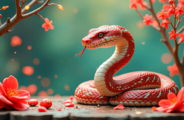 Obraz premium Red and white snake on a natural background. Illustration