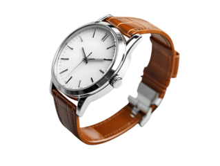 Stylish wristwatch with a sleek design and brown leather strap, perfect for everyday wear.
