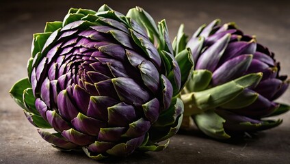 Obraz premium Close-up of artichokes on a wooden table