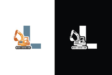 Letter L excavator logo template vector. Heavy equipment logo vector for construction company.