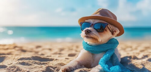 dog relaxing on the beach