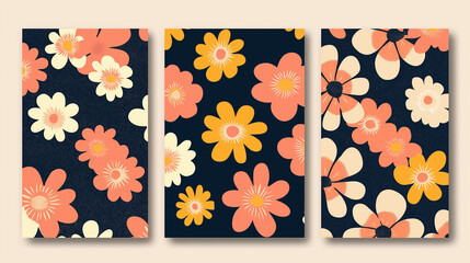 a vintage groovy daisy flowers. Retro floral vector background 
