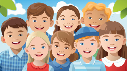 Obraz premium Group of diverse children smiling together outdoors
