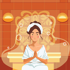 A girl is bathing in a Turkish sauna. Spa in the hammam