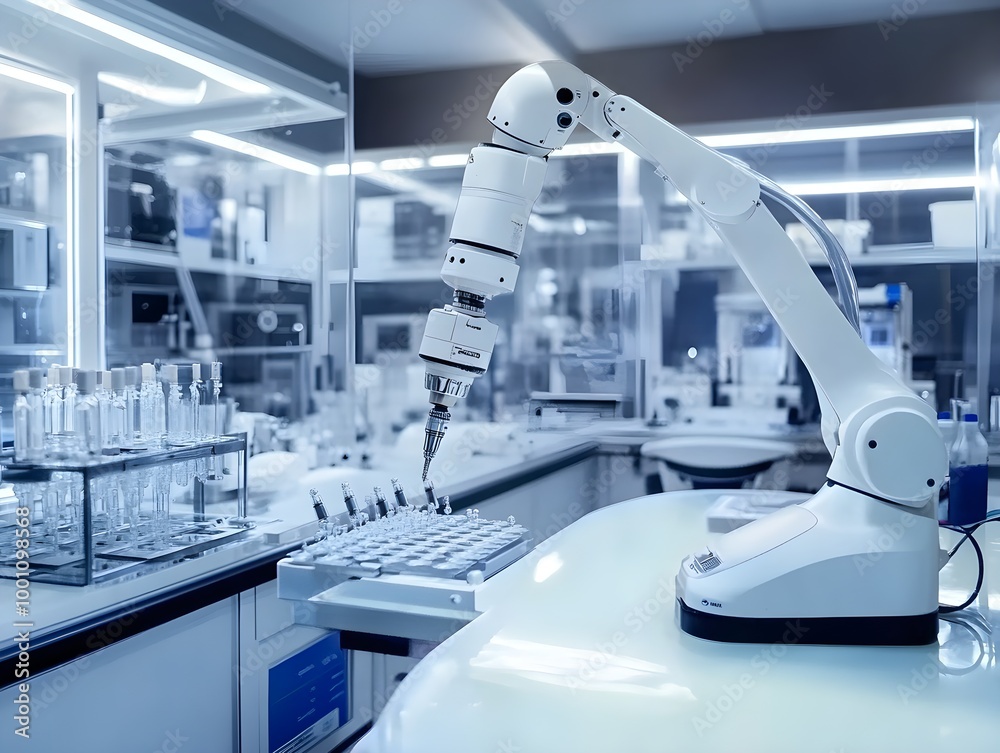 Poster Advanced Robotic Arm in High-Tech Laboratory Setting